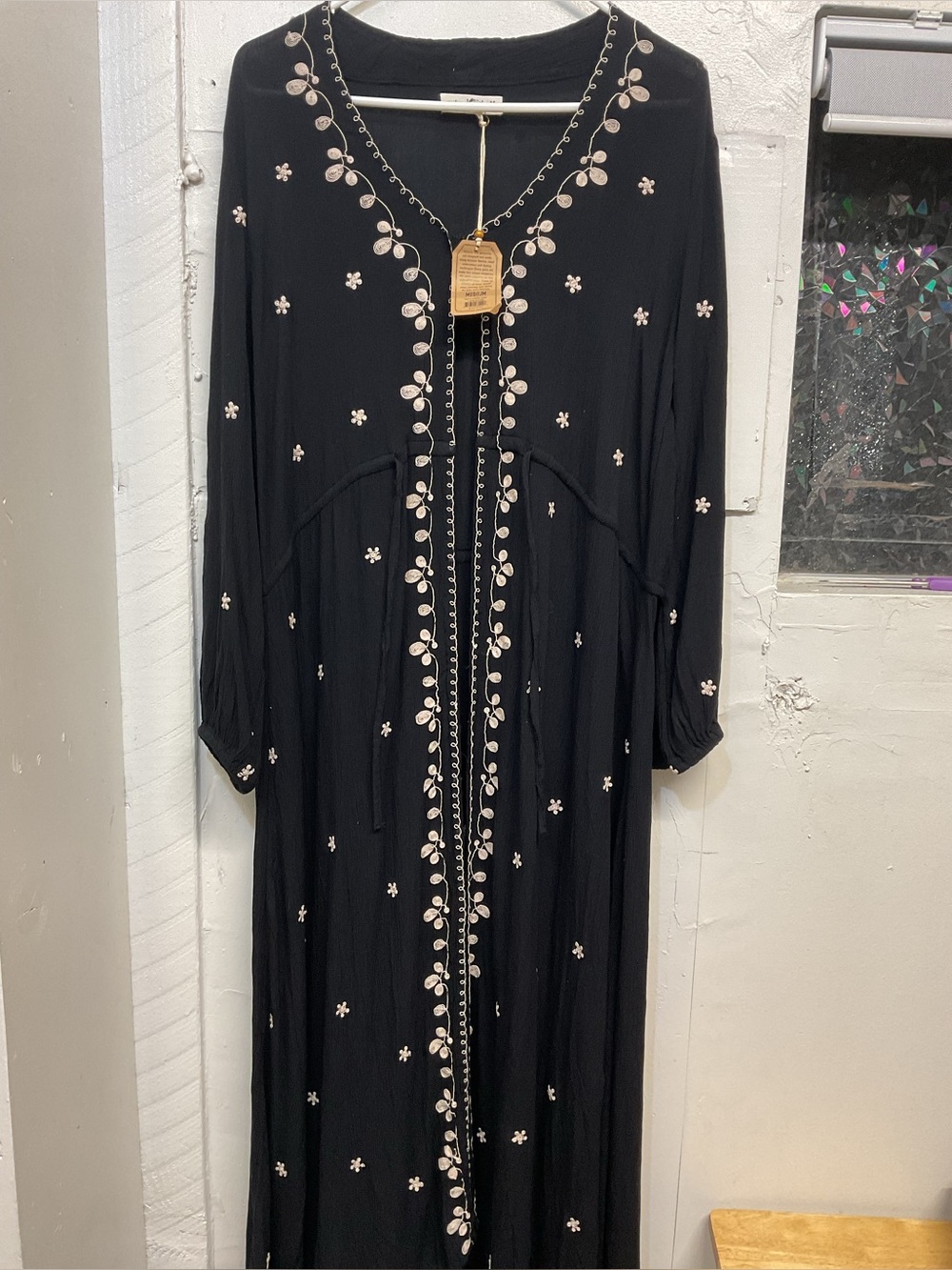 Natural Life Women’s Black Embroidered Oversized Maxi Dress Duster NWT Size M